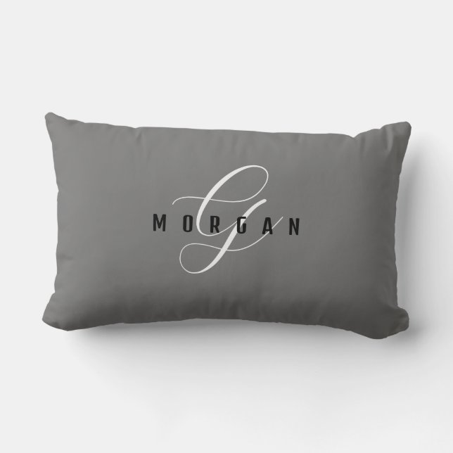 Almofada Lombar Monograma em Script Branco Elegante e Nome Preto,  (Verso)