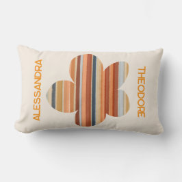 Almofada Lombar Monograma floral com faixa retrô 70s creme de cor