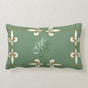 Almofada Lombar Monograma floral do ouro do vintage elegante do