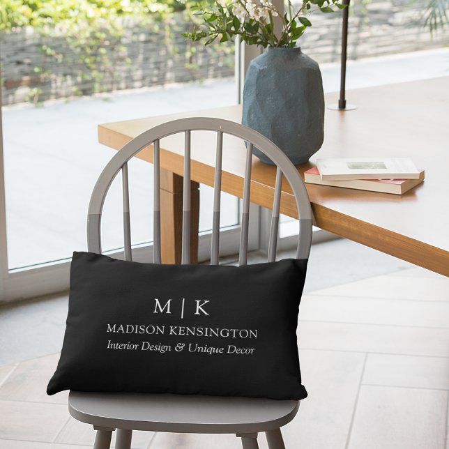 Almofada Lombar Monograma mínimo ou adicionar logotipo preto (Edit to Customize text, colors and more)