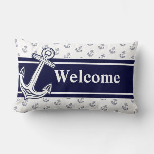 Almofada Lombar Monograma Personalizado Âncora Náutica Azul Marinh