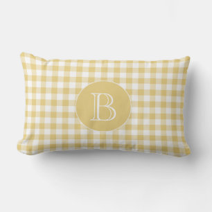 Almofada Lombar Monograma Personalizado do Padrão Gingham Amarelo