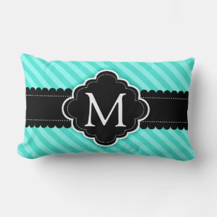 Almofada Lombar Monograma Personalizado Preto de Faixa Azul Aqua