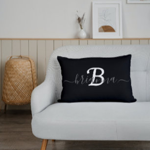 Almofada Lombar Monograma preto e branco personalizado inicial