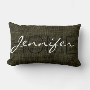 Almofada Lombar Monograma Rifle Green Burlap Rustic