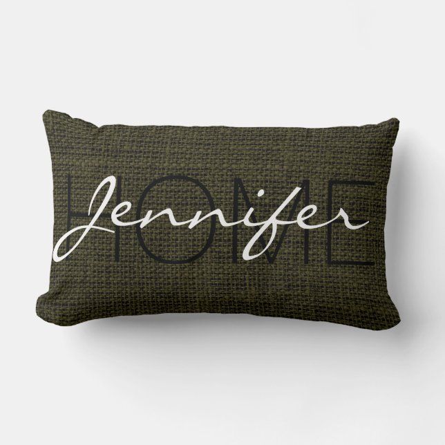Almofada Lombar Monograma Rifle green Burlap Rustic (Frente)