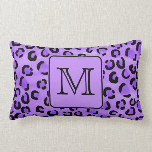 Almofada Lombar Monograma roxo do costume do impressão do leopard