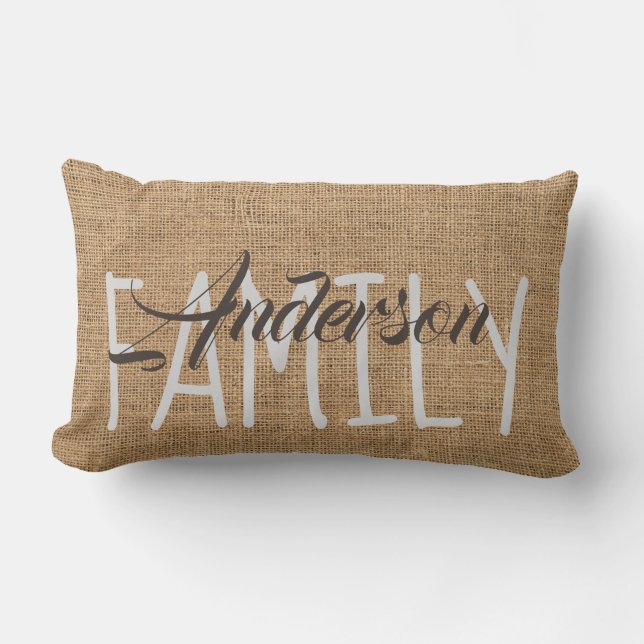 Almofada Lombar Monograma - Travesseiro Personalizado Faux Burlap  (Frente)