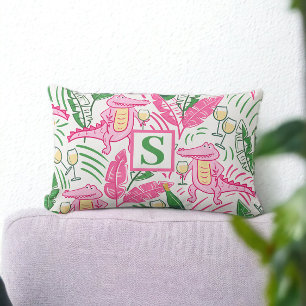 Almofada Lombar Monograma verde cor-de-rosa com jacaré de pré-disq