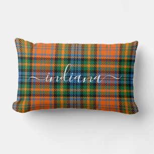 Almofada Lombar Monograma Xadrez Orange Green Tartan