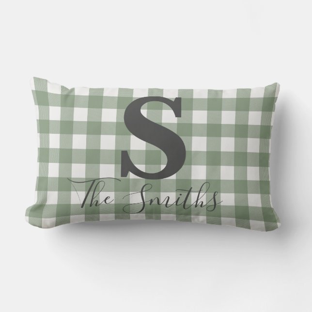 Almofada Lombar Monograma Xadrez Verde Verde Leve Inicial (Frente)