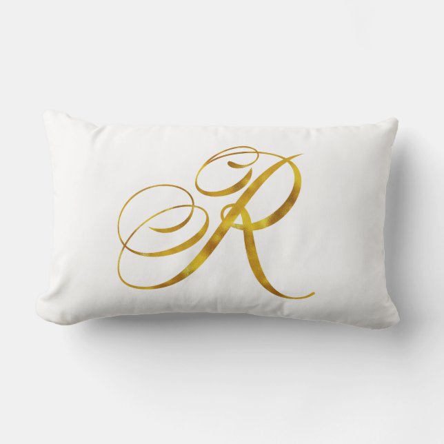Almofada Lombar Monogramas personalizados R Faux Gold Foil Monogra (Frente)