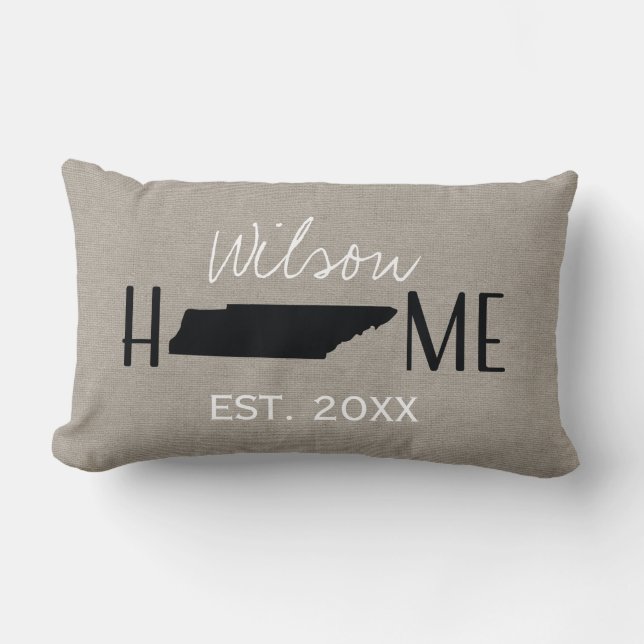 Almofada Lombar Monogrammed Burlap Home State Tennessee | (Frente)