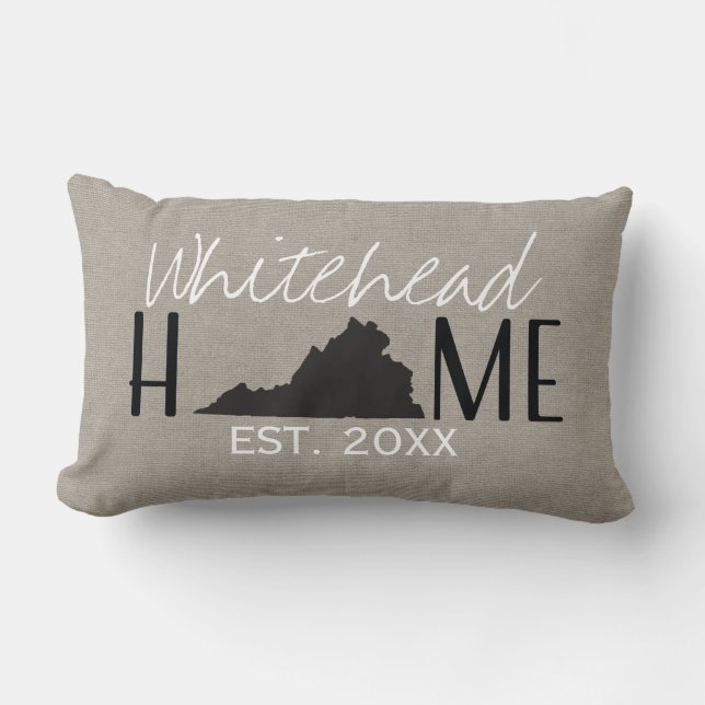 Almofada Lombar Monogrammed Burlap Home State Virginia | (Frente)