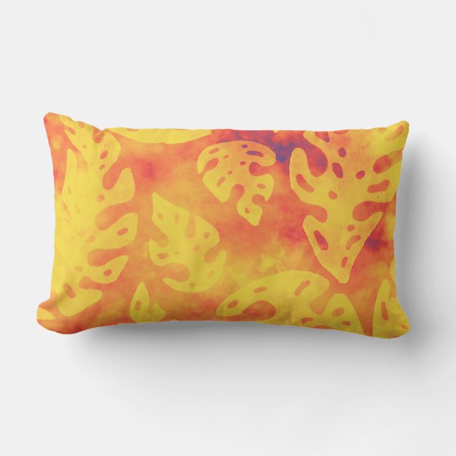 Almofada Lombar Monstera Tropical Negrito Deixa Amarelo Batik Lara (Frente)