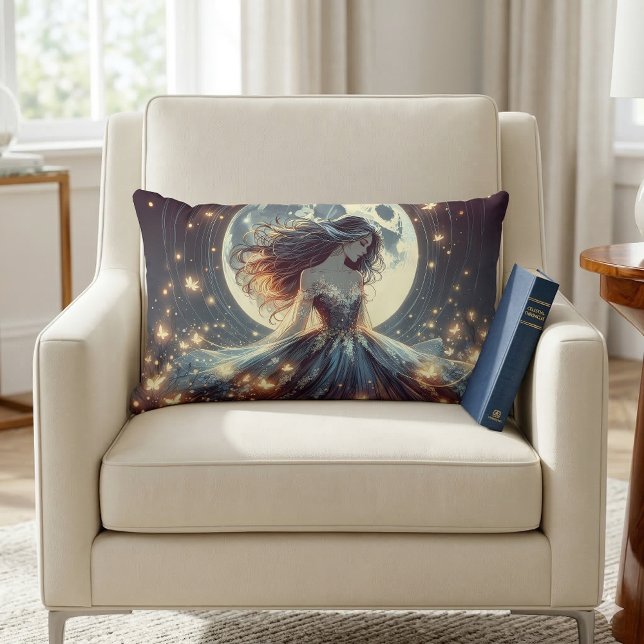Almofada Lombar Moonlit Butterfly Enchantress Fantasy (Moonlit Butterfly Enchantress Fantasy Lumbar Pillow Mockup  A)