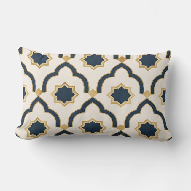 Almofada Lombar Moroccan mug, navy blue gold, geometric pattern, i (Frente)