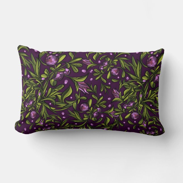 Almofada Lombar Motivo Floral Artístico: Flores Roxas (Frente)
