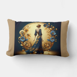 Almofada Lombar Mulher Deco Elegante em Dourado e Azul