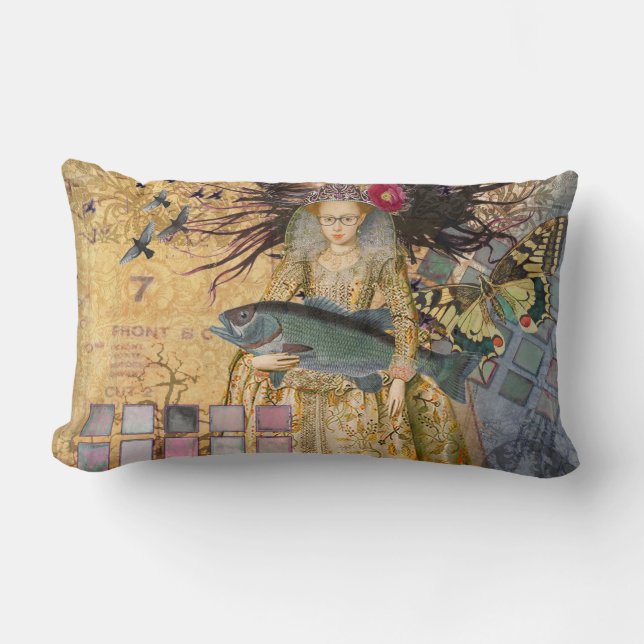 Almofada Lombar Mulher Peixes Vintage Gótico Clássico (Frente)