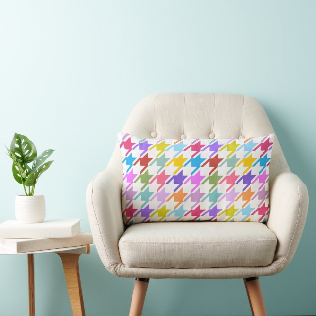 Almofada Lombar Múltiplas cores Houndstooth+Padrão Branco Grande (Cadeira)