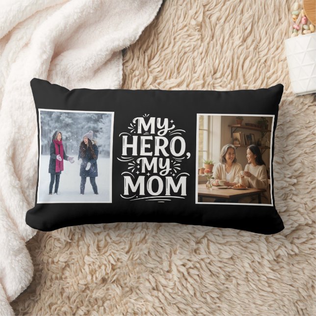 Almofada Lombar My Hero My Mom Bold 2 Photo Personalized Black (Cobertor)