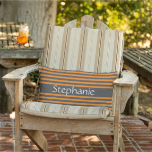 Almofada Lombar Na moda Cinza Laranja Stripes Branco Nome Personal
