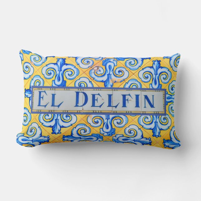 Almofada Lombar Na moda Dolphin Blue e Yellow Espanhol (Frente)
