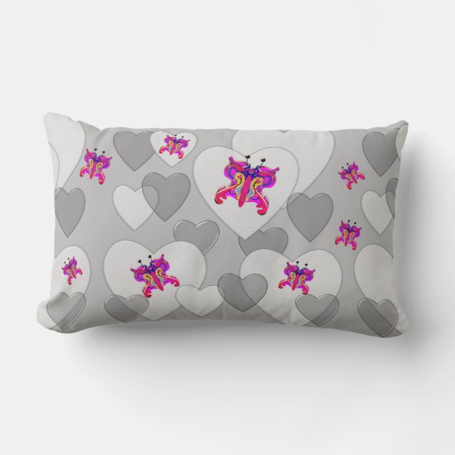 Almofada Lombar Namorados brilhante, cinza de fundo (Frente)