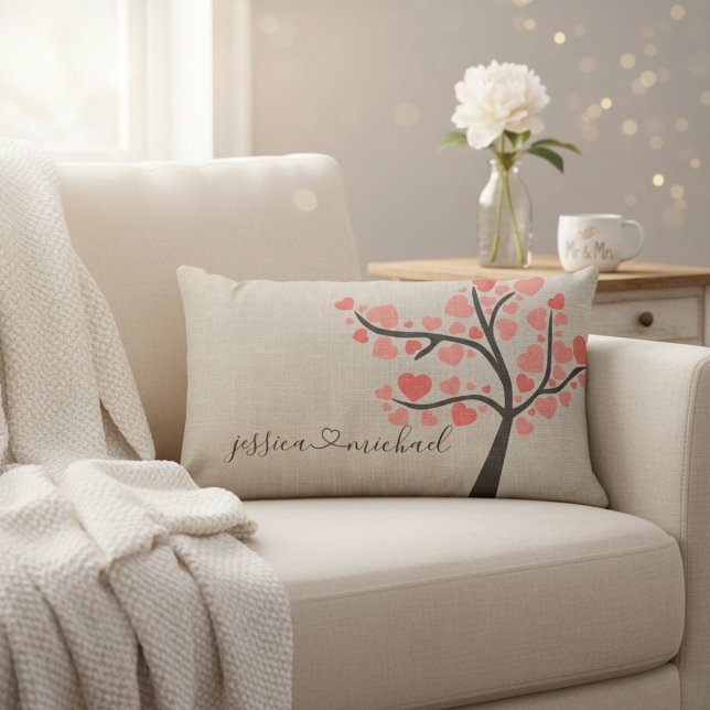 Almofada Lombar Namorados de Casais de Árvores Românticas Russas (❤️Celebrate love with this beautiful rustic pillow for newlyweds.)
