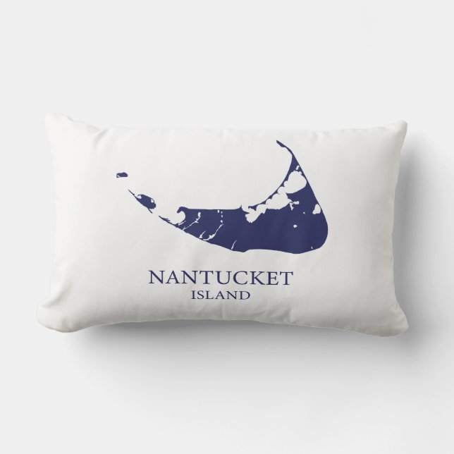 Almofada Lombar Nantucket Island Map marinho azul Travesseiro lomb (Frente)