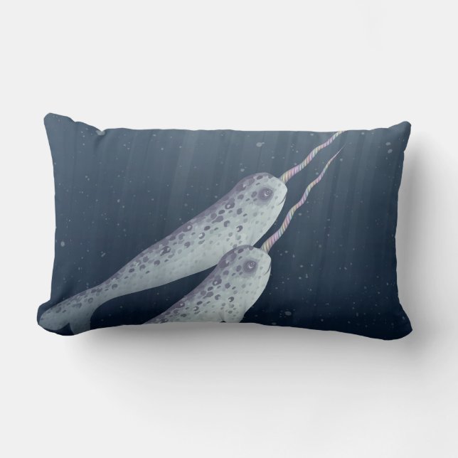 Almofada Lombar Narwhals bonito que nada junto debaixo d'água (Frente)
