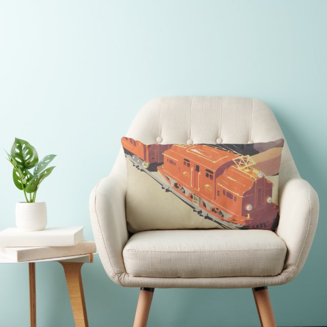 Almofada Lombar Natal Antigo, Menino Brincando com Trem de Brinque (Cadeira)