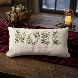 Almofada Lombar Natal Dourado NOËL Azevinho e Folhagens MH26