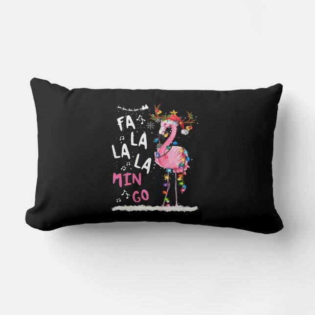 Almofada Lombar Natal - Fa-La-La-Mingo Flamingo Com Natal (Frente)