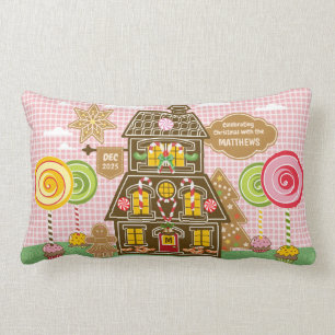 Almofada Lombar Natal Gingerbread Cookie House Candy Lollipop