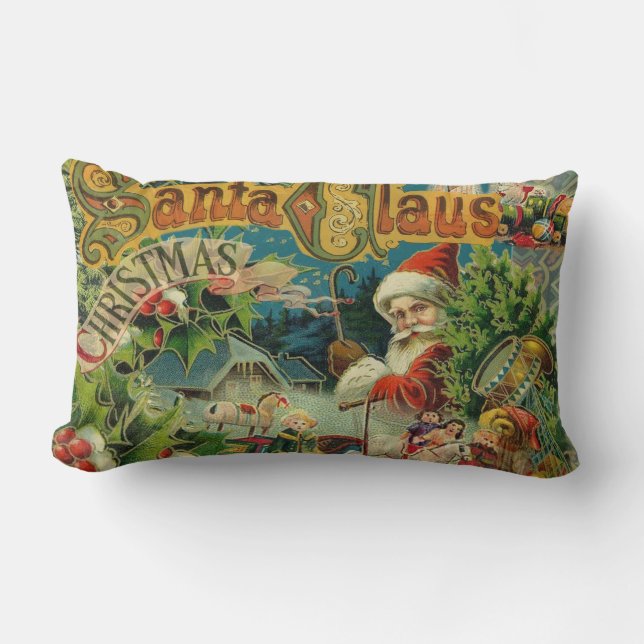 Almofada Lombar Natal Santa Claus Arte Antiquada (Frente)