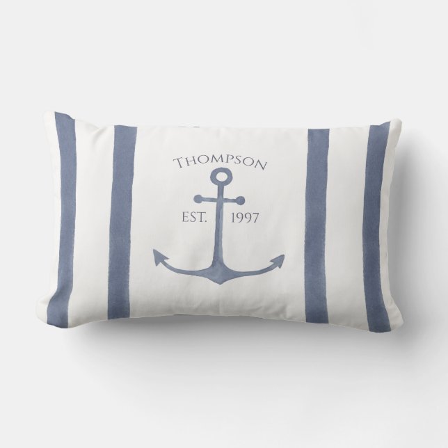Almofada Lombar Nautical Navy Blue Anchor Personalized Pillow (Frente)
