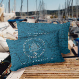 Almofada Lombar Nautical Rope Monogram Map Blue