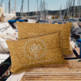 Almofada Lombar Nautical Rope Monogram Map Brown