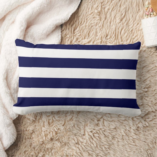 Almofada Lombar Nautical Stripes Navy Blue and White  (Cobertor)