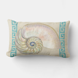 Almofada Lombar Nautilus Shell Watercolor Grego Key Damask Beach