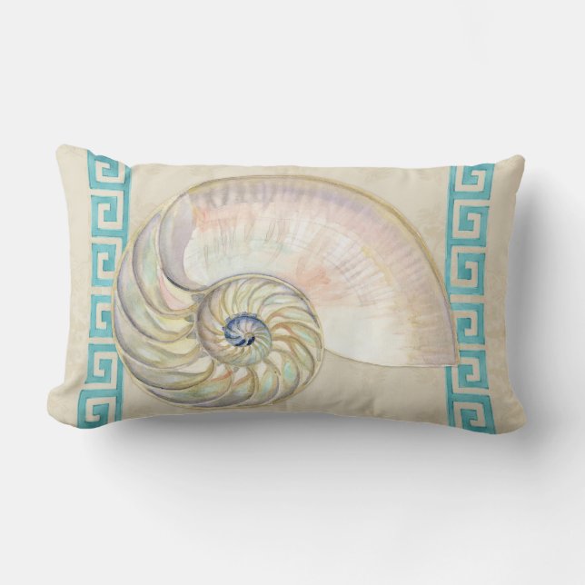 Almofada Lombar Nautilus Shell Watercolor Grego Key Damask Beach (Frente)