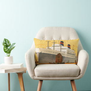 Almofada Lombar Navio de Cruzeiro Vintage para o Oriente com Barco