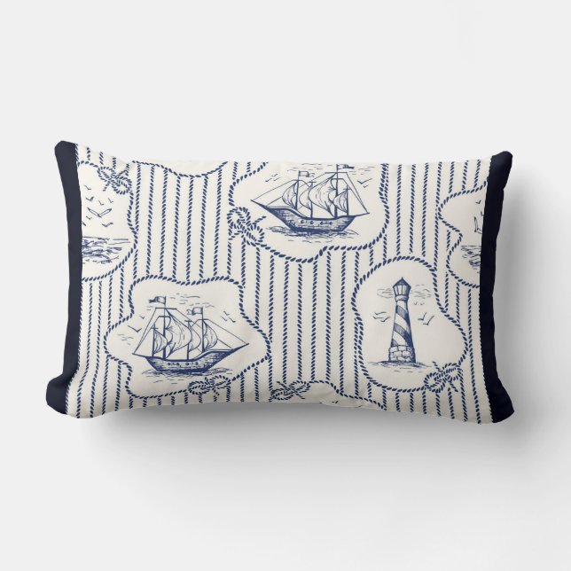 Almofada Lombar Navio de Elemento Marinho Nega Farol de Stripe Mar (Frente)