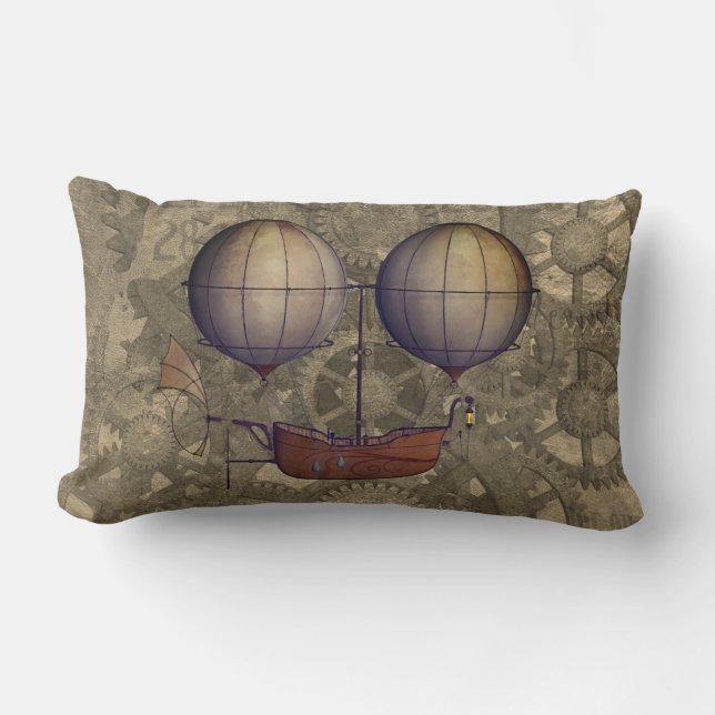 Almofada Lombar Navio Steampunk Blimp e Cogs Dirigíveis (Frente)