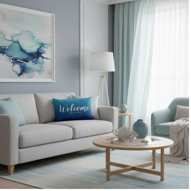 Almofada Lombar  Navy blue welcome summer throw pillow (Criador carregado)