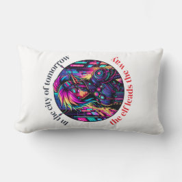 Almofada Lombar Neon Cyberpunk Elf na Futurística paisagem urbana