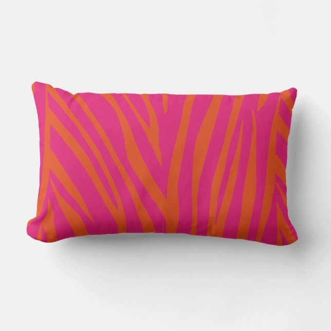 ALMOFADA LOMBAR NEON PINK ORANGE ZEBRA STRIPES DE FUNDO WALLPAP (Frente)