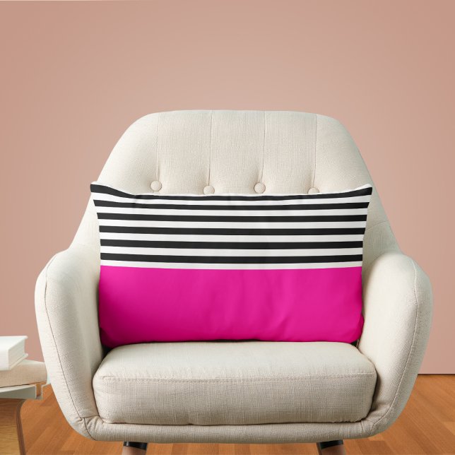 Almofada Lombar Neon Pink with Black and White Stripes (Criador carregado)
